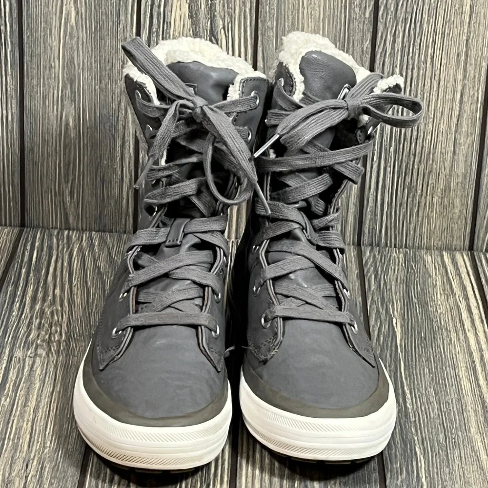 Keds Booties Winter Sneaker Women Sz 6.5 Gray Wool‎ Faux Fur Lined WF55478